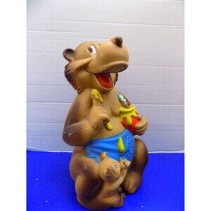 Vintage 1975 Honey Bear Piggy Coin Bank By Pressman USA With Plastic Blow Mold